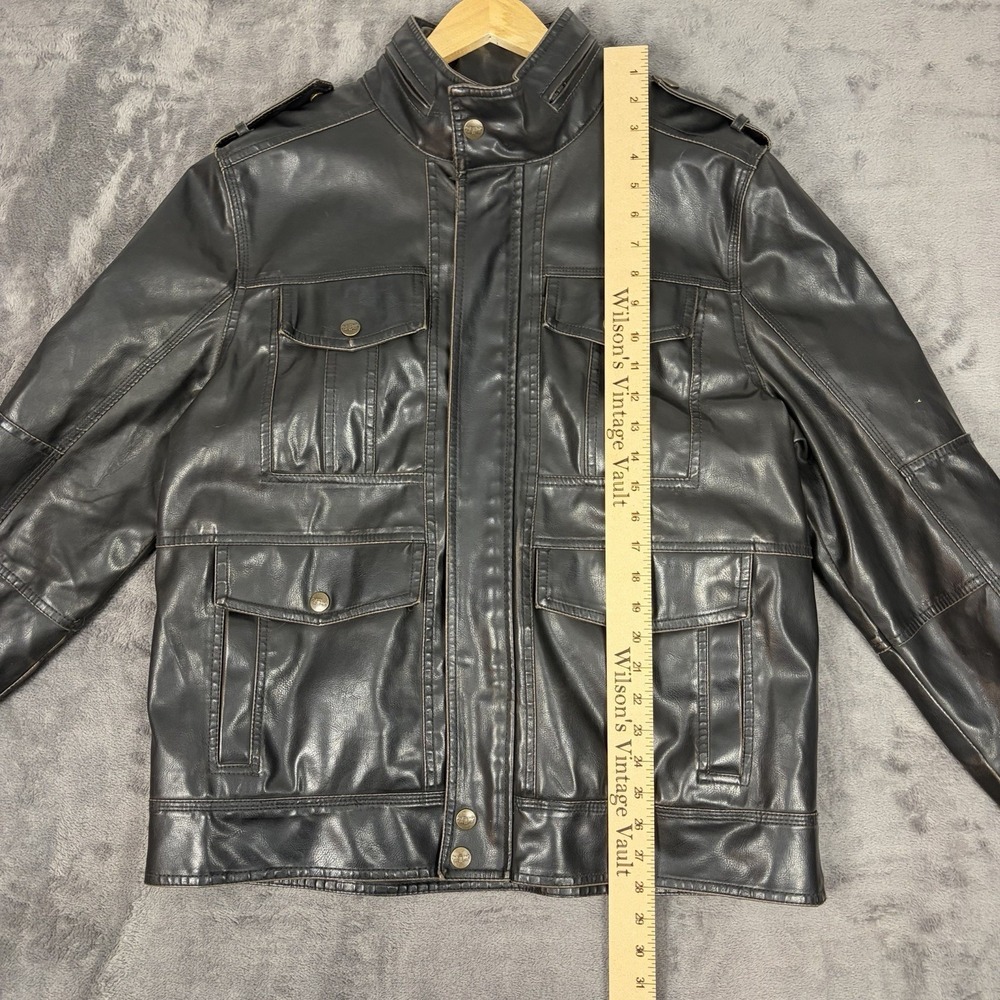 Levis Jacket Mens L Brown Faux Leather Trucker Coat Full Zip Snap Outdoor Work - Picture 10 of 12